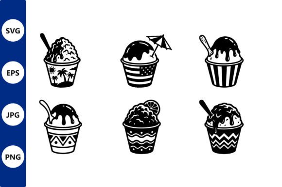 Black and White Dessert Cup Icons Set