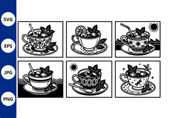Black and White Tea Cup Vector Collage