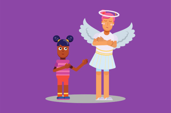 Characters of Little Kid Help Sad Angel