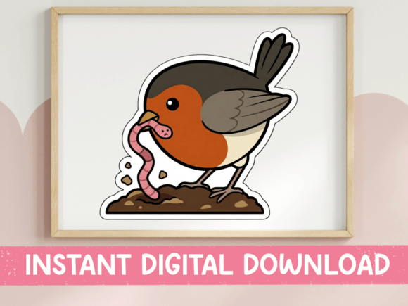 Cute Robin Bird Eating Worm