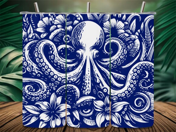 Marine Octopus Floral Art Tumbler