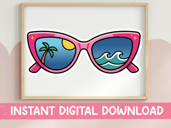 Pink Sunglasses Beach Scene Art