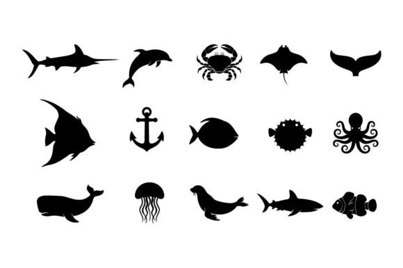 Sea Life Silhouette Bundle SVG - Ocean